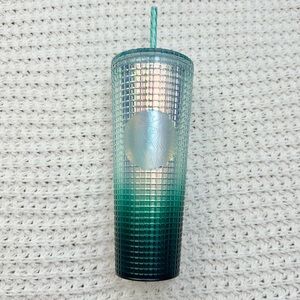 NEW Starbucks Disco Iridescent Blue-Green Tumbler with Straw